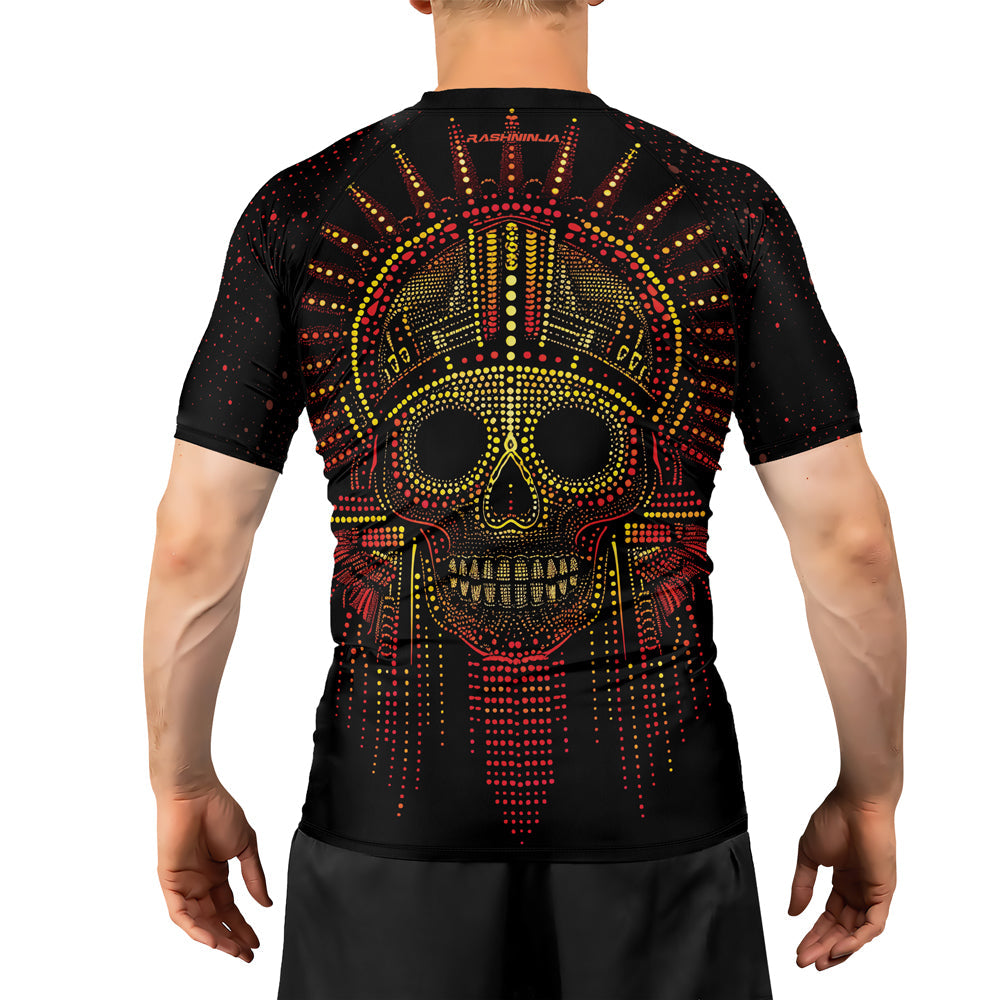 Rashninja Aztec Mask Rainbow Mandala Men's Short Sleeve Rash Guard