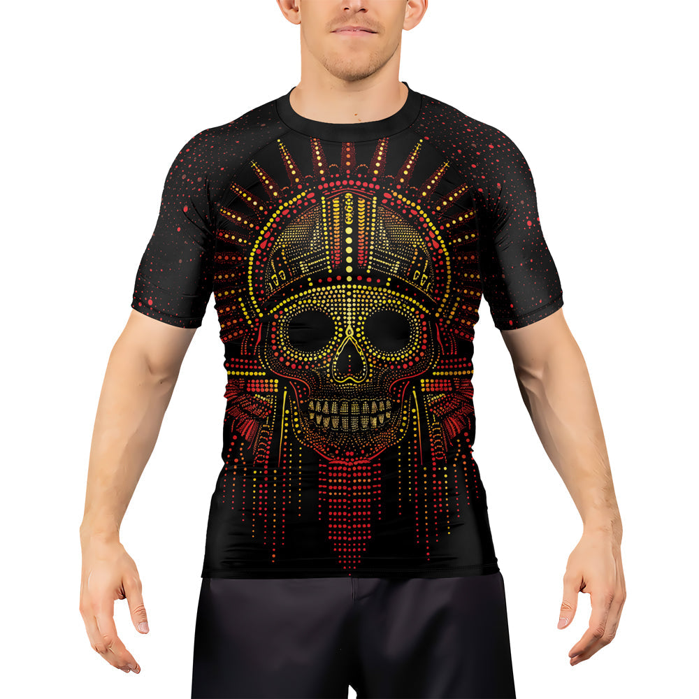 Rashninja Aztec Mask Rainbow Mandala Men's Short Sleeve Rash Guard