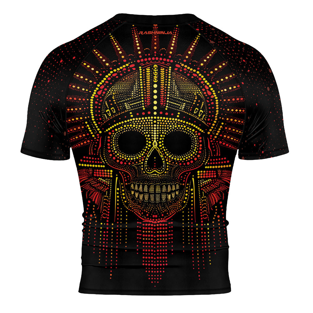 Rashninja Aztec Mask Rainbow Mandala Men's Short Sleeve Rash Guard