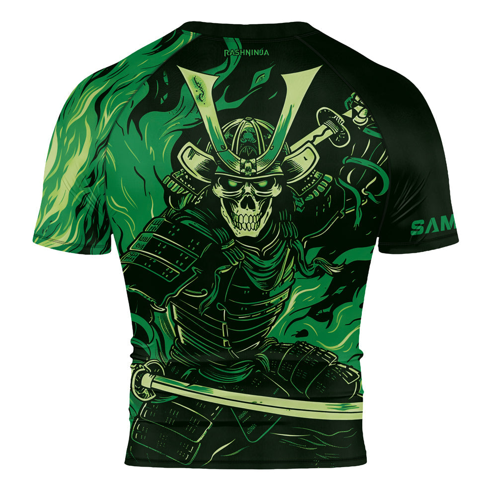 Rashninja Samurai Skull Flames Men's Short Sleeve Rash Guard
