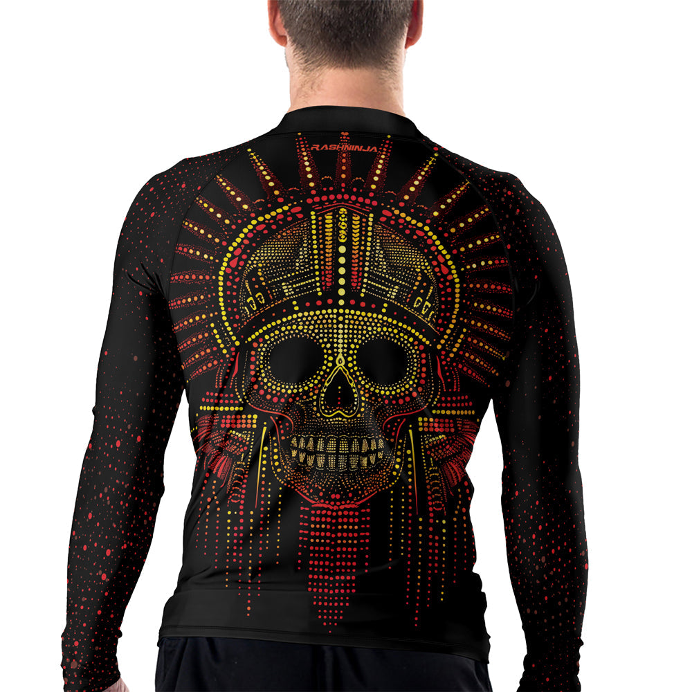 Rashninja Aztec Mask Rainbow Mandala Men's Long Sleeve Rash Guard