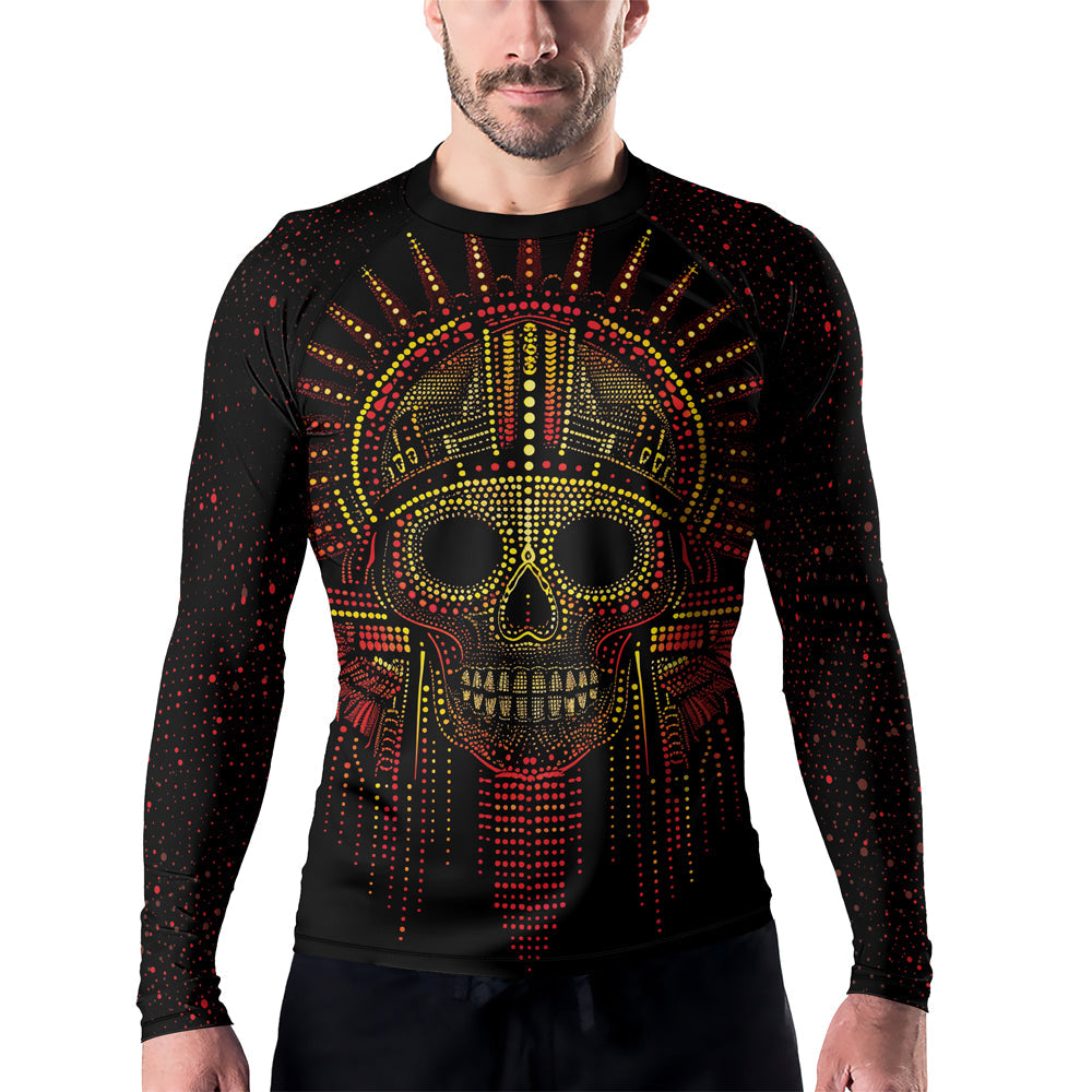 Rashninja Aztec Mask Rainbow Mandala Men's Long Sleeve Rash Guard