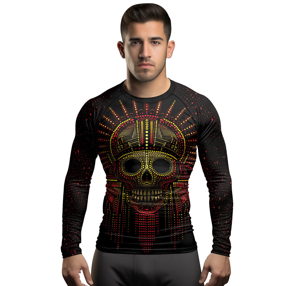 Rashninja Aztec Mask Rainbow Mandala Men's Long Sleeve Rash Guard