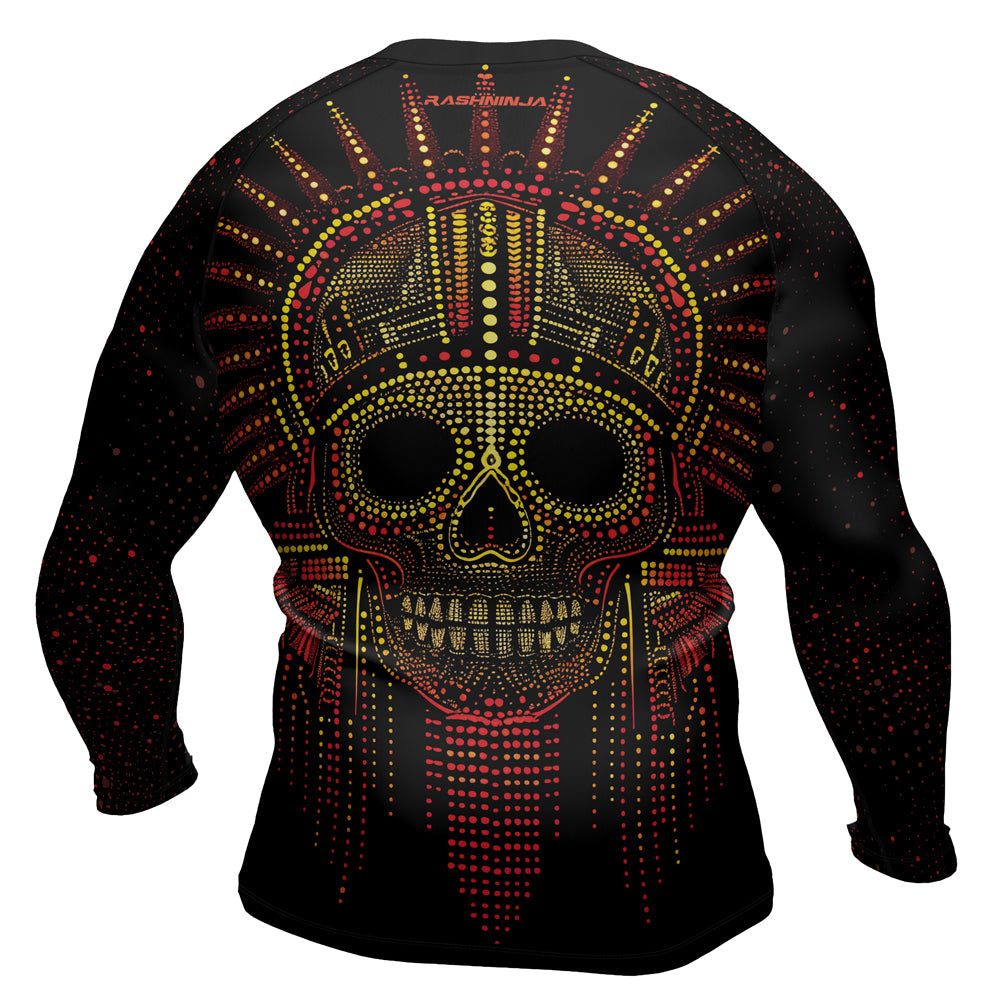 Rashninja Aztec Mask Rainbow Mandala Men's Long Sleeve Rash Guard
