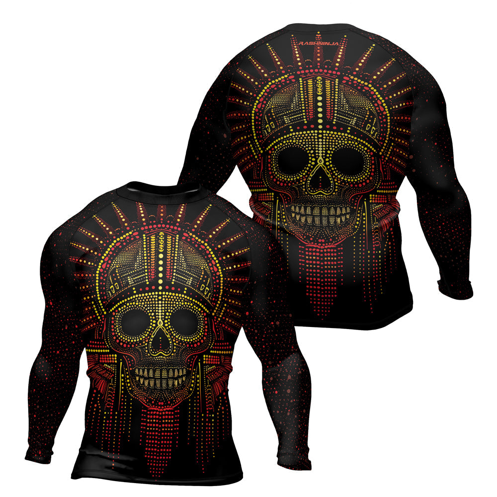 Rashninja Aztec Mask Rainbow Mandala Men's Long Sleeve Rash Guard