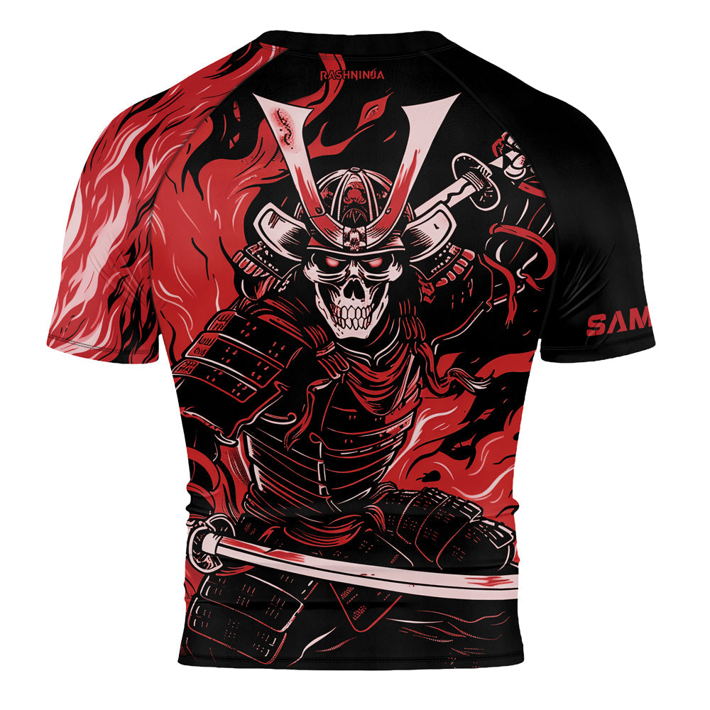 Rashninja Samurai Skull Flames Men's Short Sleeve Rash Guard