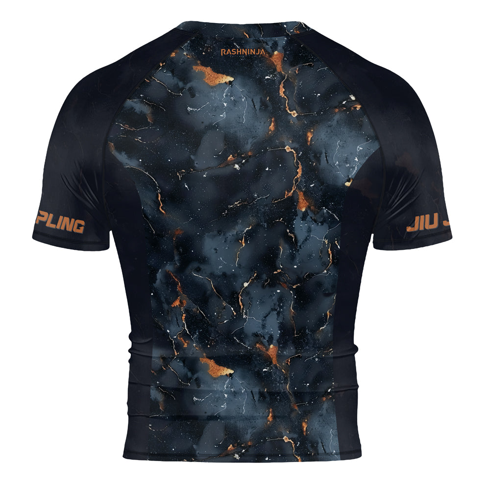 Rashninja Cyber Storm Marble Black Men's Short Sleeve Rash Guard