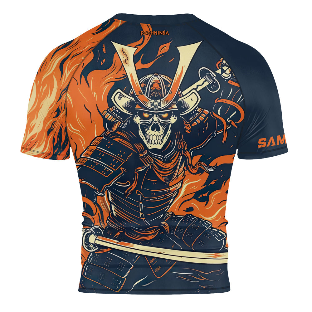 Rashninja Samurai Skull Flames Men's Short Sleeve Rash Guard