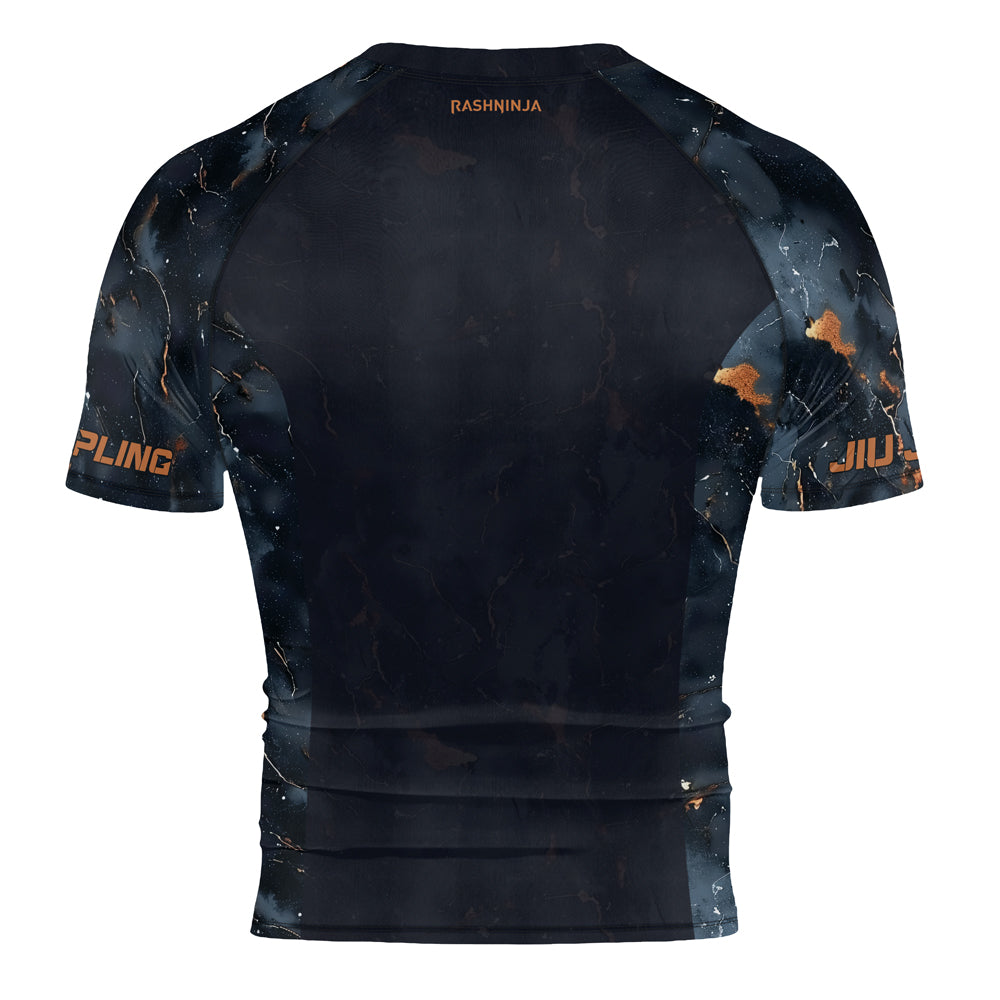 Rashninja Cyber Storm Marble Black Men's Short Sleeve Rash Guard