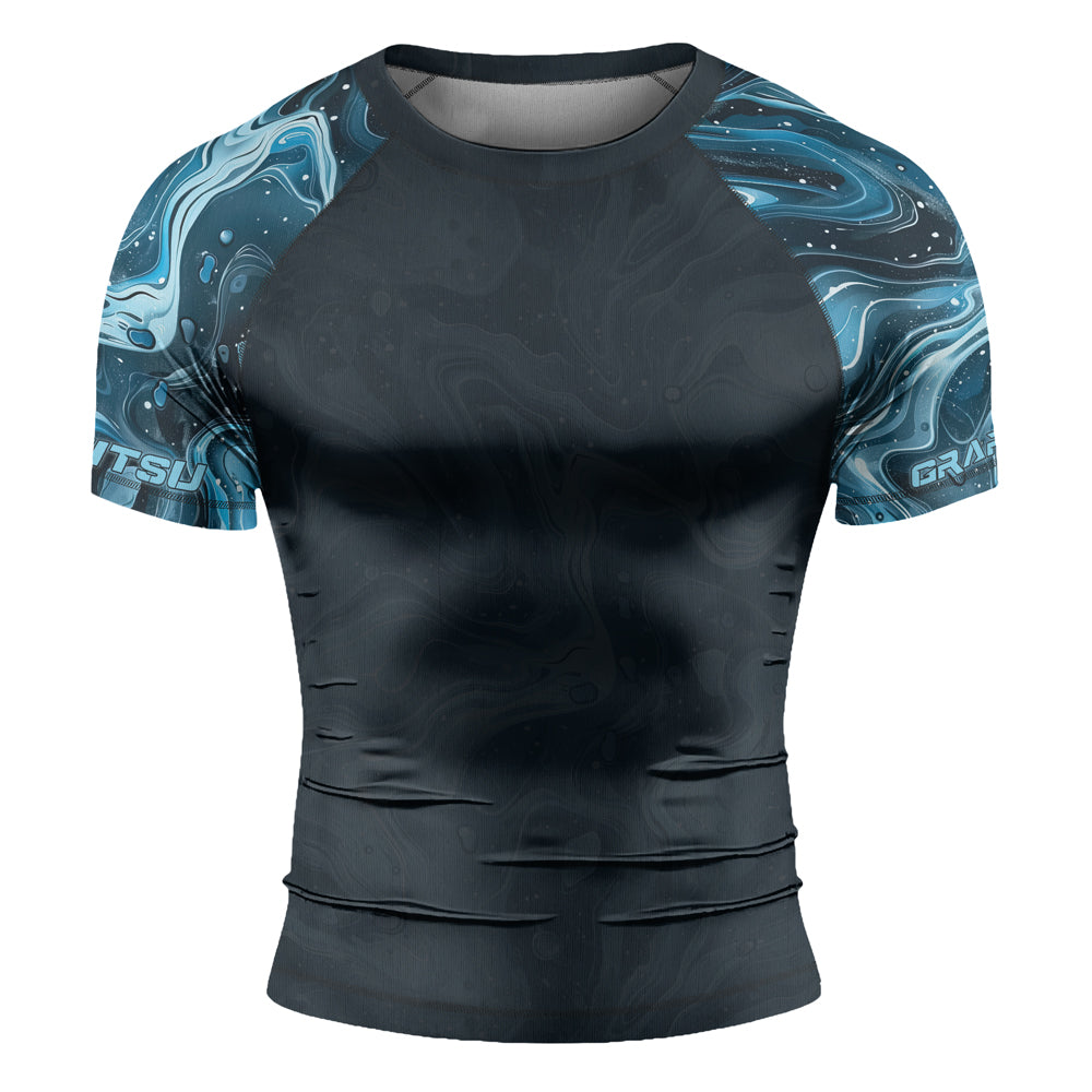 Rashninja Cyber Storm Turquoise Men's Short Sleeve Rash Guard