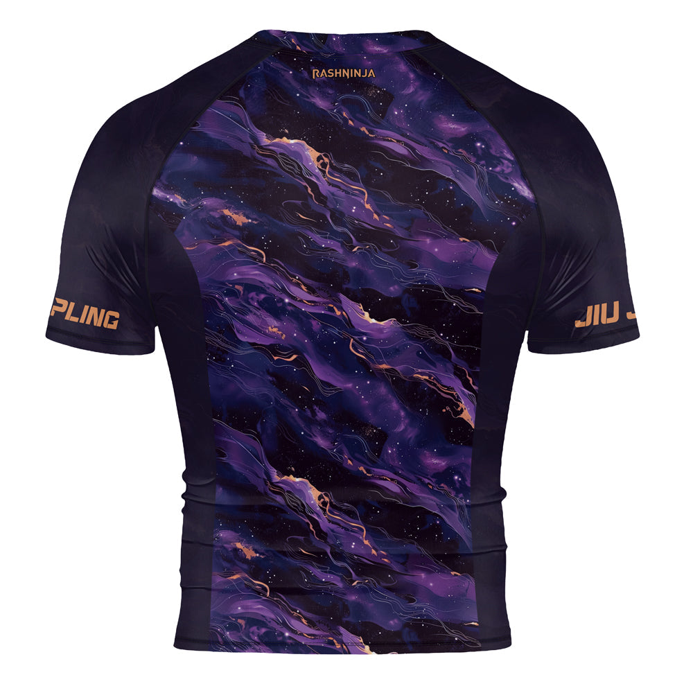 Rashninja Cyber Storm Marble Purple Men's Short Sleeve Rash Guard