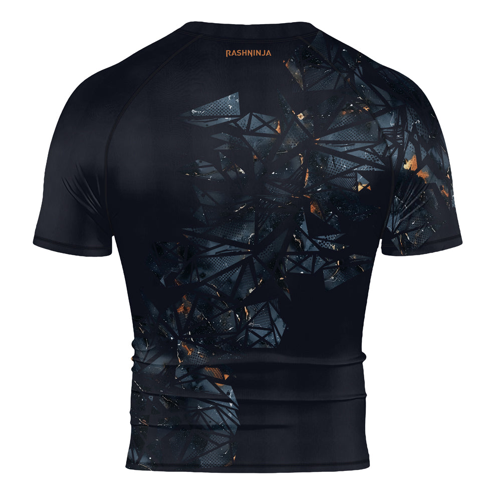 Rashninja Cyber Storm Marble Black Men's Short Sleeve Rash Guard