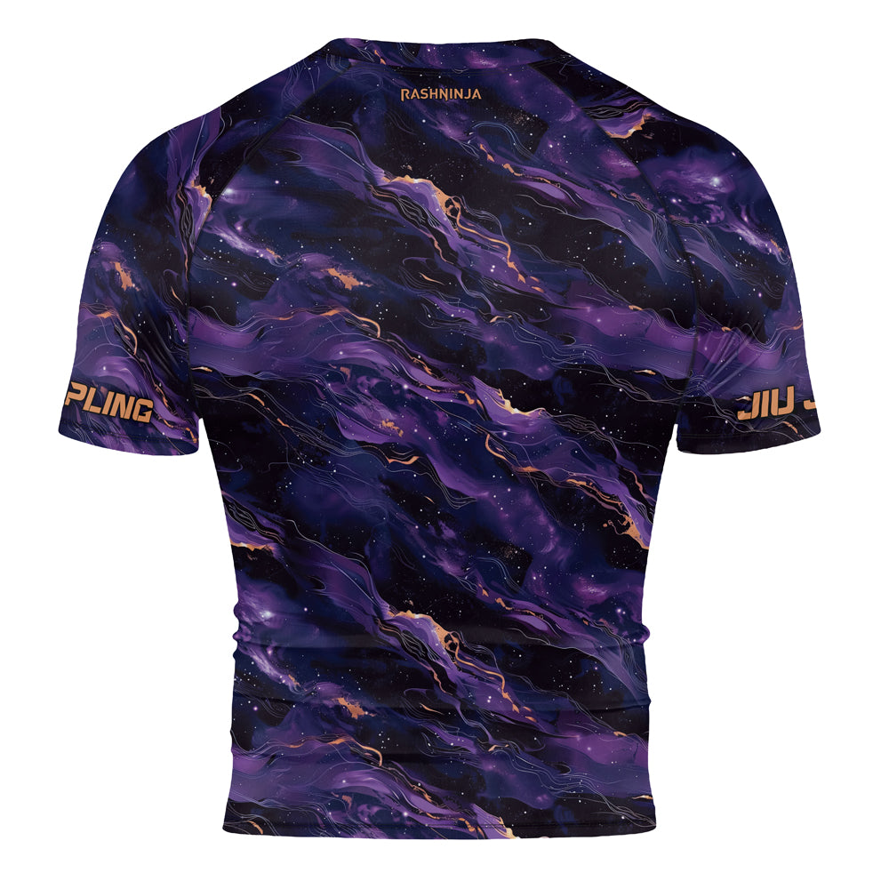 Rashninja Cyber Storm Marble Purple Men's Short Sleeve Rash Guard