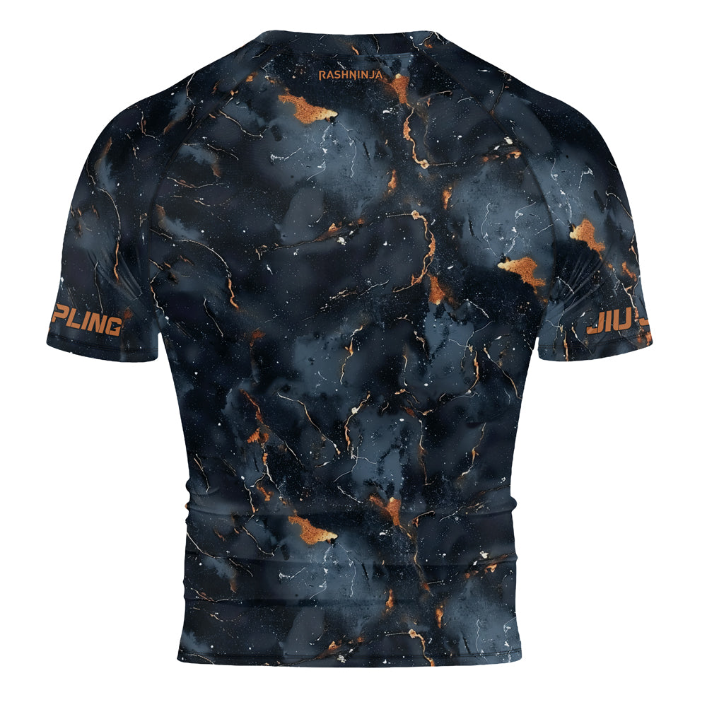 Rashninja Cyber Storm Marble Black Men's Short Sleeve Rash Guard
