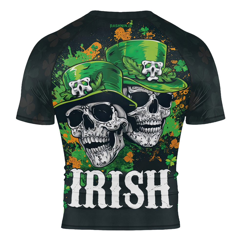 Rashninja Irish Leprechaun Skull Men's Short Sleeve Rash Guard