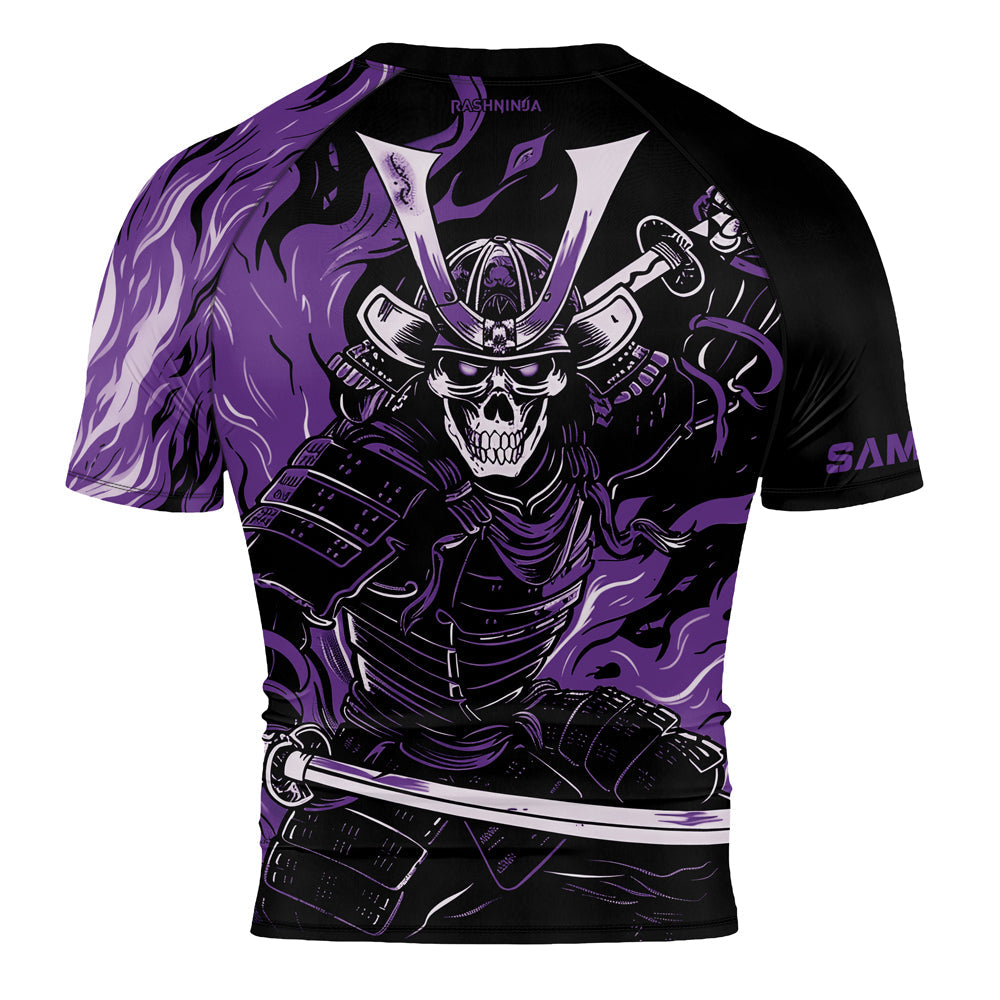Rashninja Samurai Skull Flames Men's Short Sleeve Rash Guard