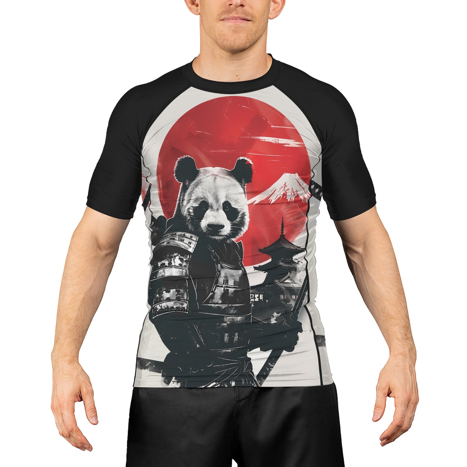 Rashninja Panda Samurai Sunset Men's Short Sleeve Rash Guard