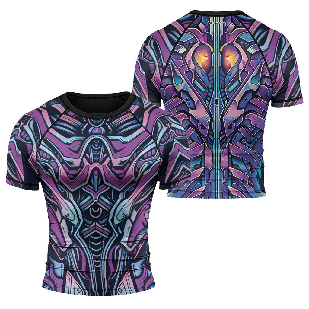 Rashninja Cyber Biomechanic Purple Blue Men's Short Sleeve Rash Guard