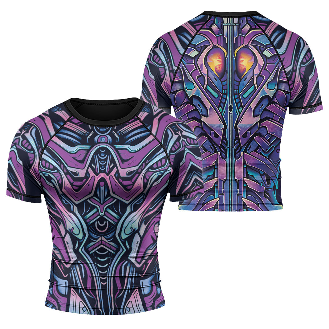 Rashninja Cyber Biomechanic Purple Blue Men's Short Sleeve Rash Guard
