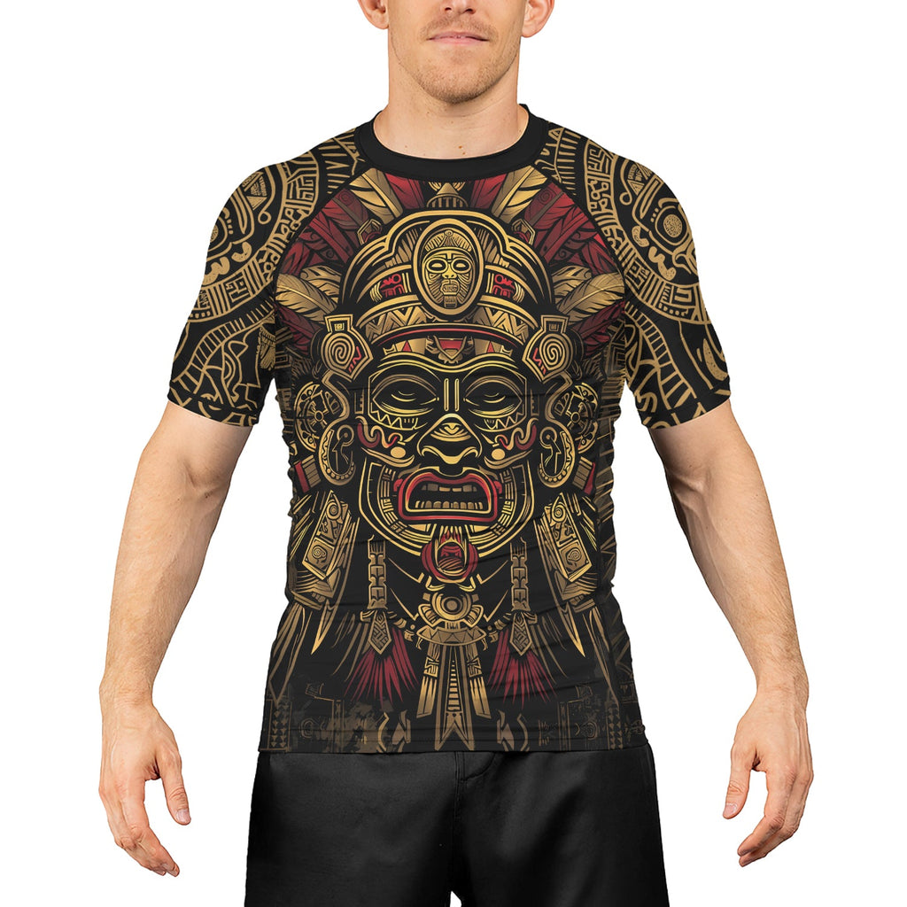 Rashninja Aztec Pyramid Ritual Men's Short Sleeve Rash Guard