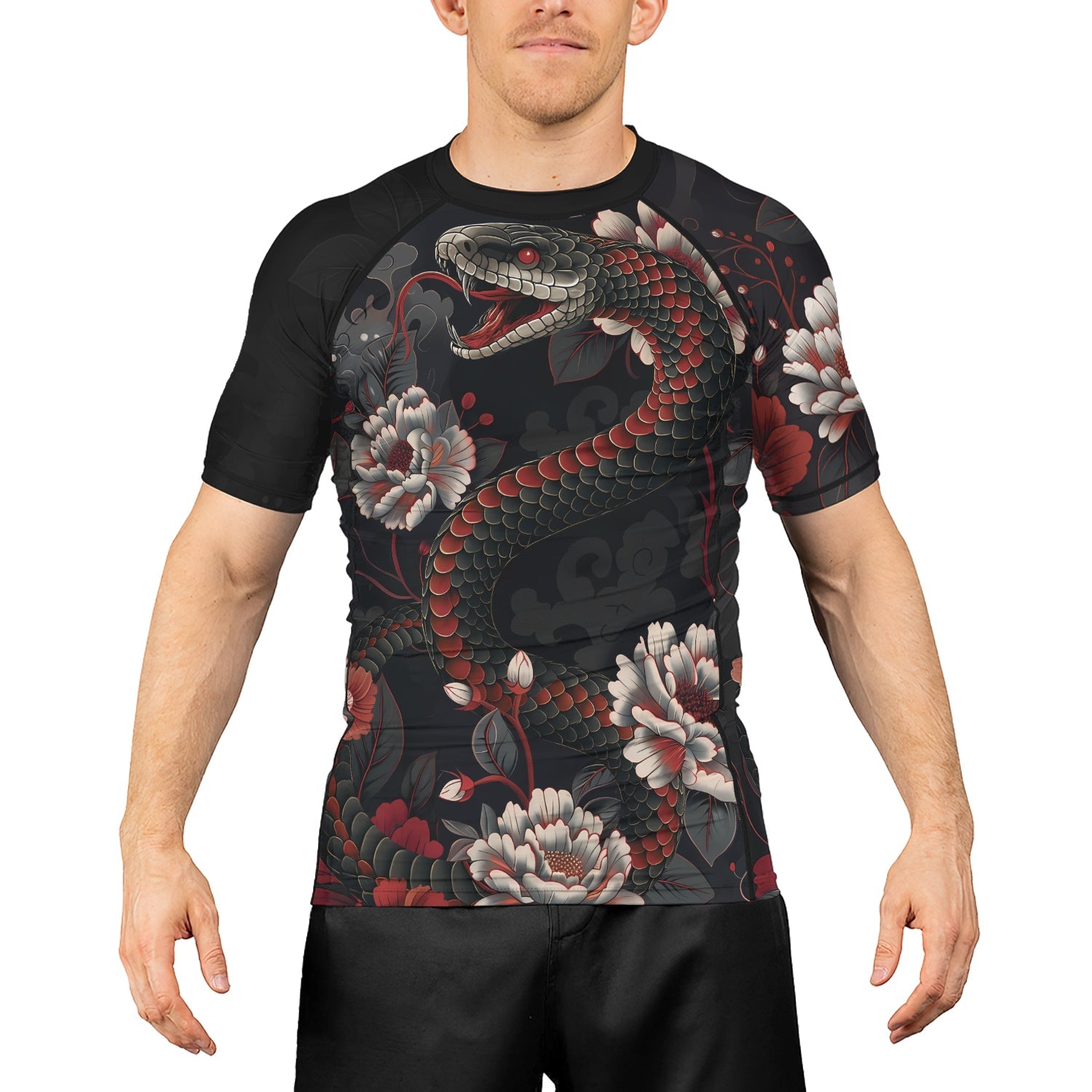 Rashninja Snake Blossom Strike Men's Short Sleeve Rash Guard