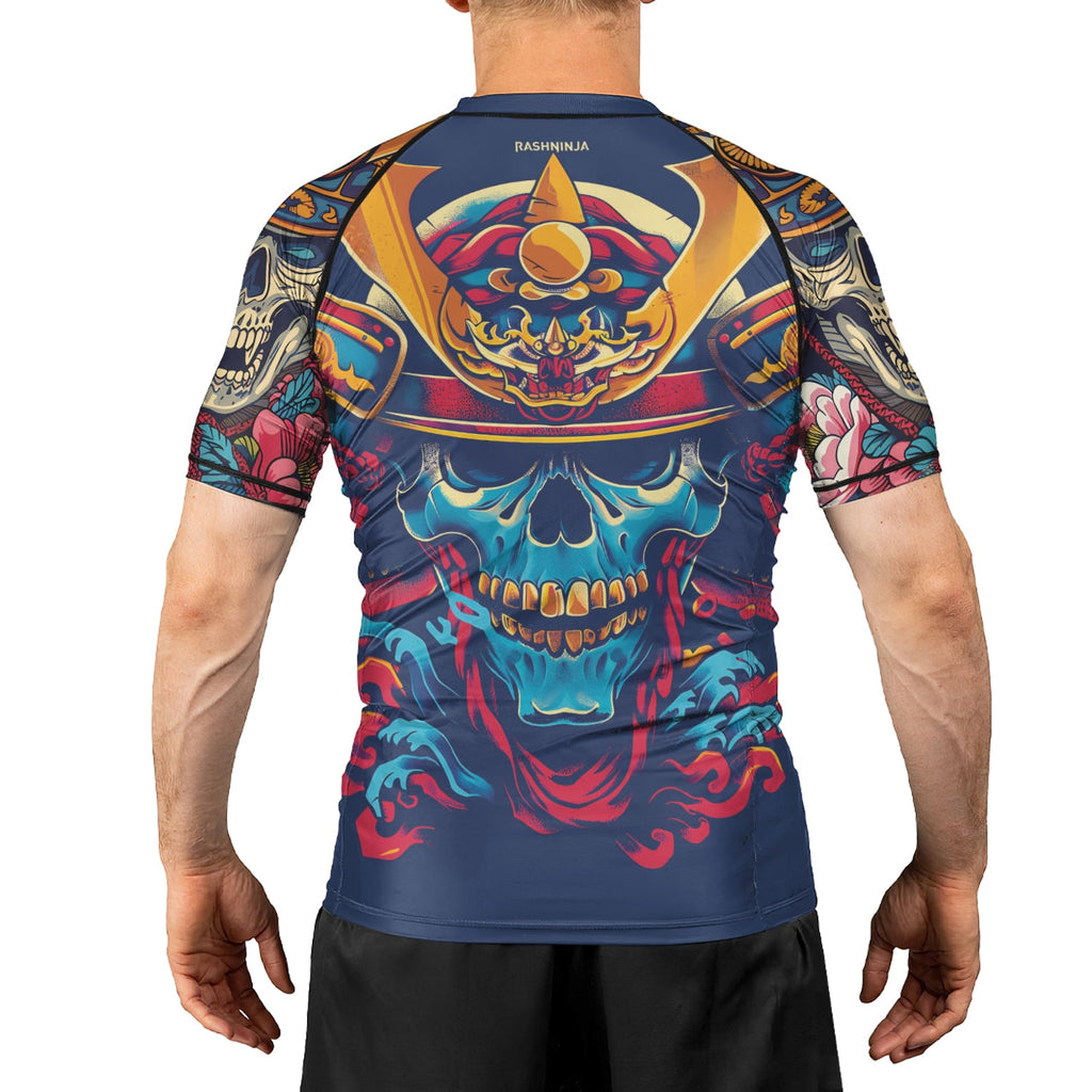 Rashninja Samurai Skull Blossom Men's Short Sleeve Rash Guard