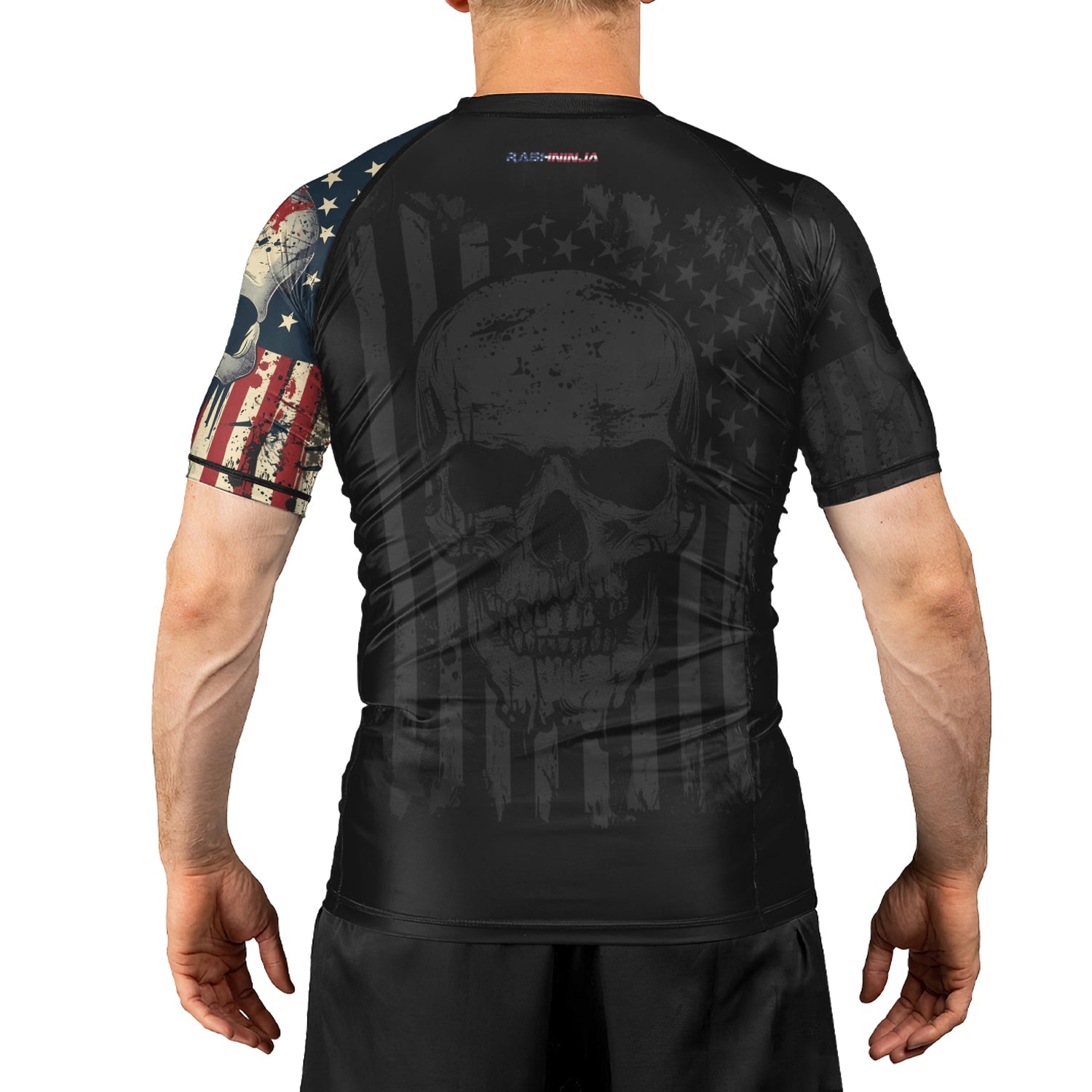 Rashninja Patriotic Skull Men's Short Sleeve Rash Guard