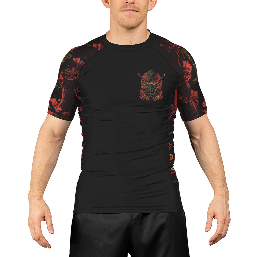 Rashninja Ninja Crimson Blossom Men's Short Sleeve Rash Guard