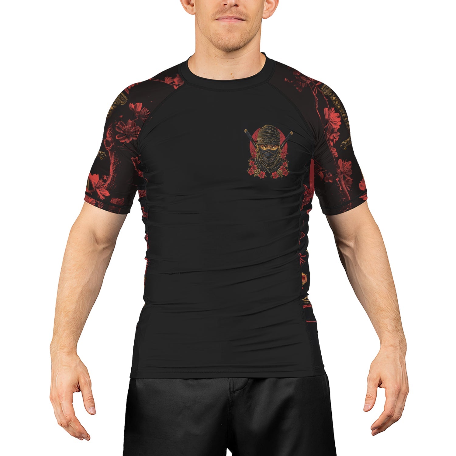 Rashninja Ninja Crimson Blossom Men's Short Sleeve Rash Guard