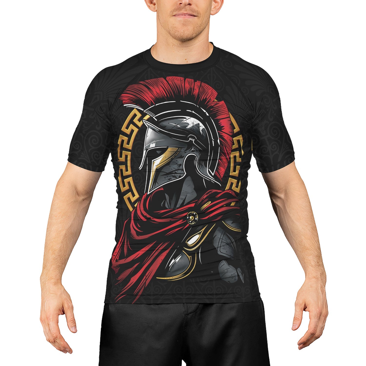 Rashninja Spartan Spear Pattern Men's Short Sleeve Rash Guard