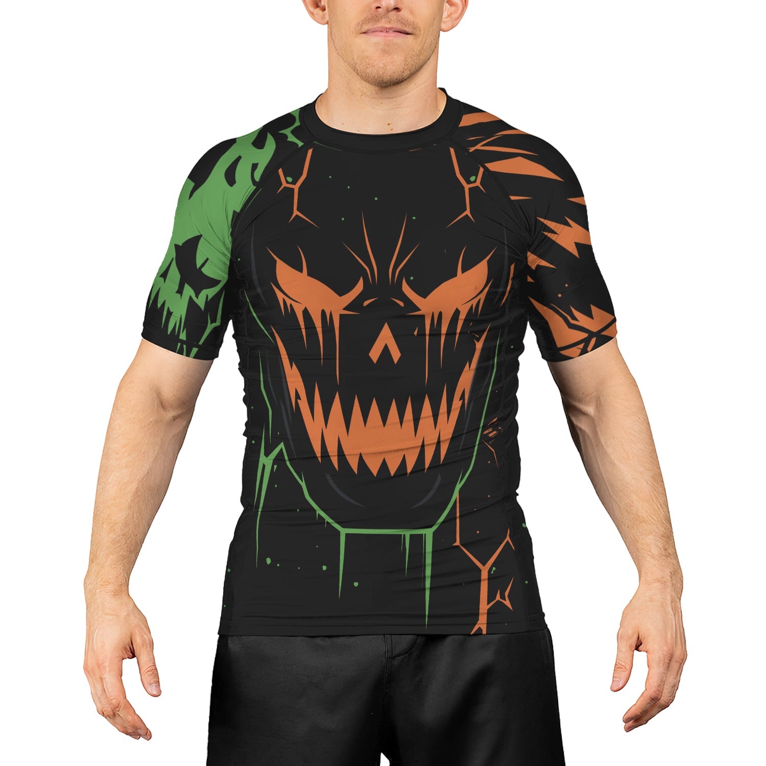 Rashninja Halloween Pumpkin Skull Blaze Men's Short Sleeve Rash Guard