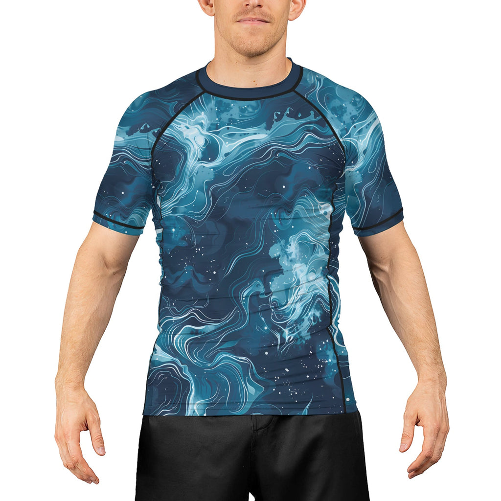 Rashninja Cyber Storm Blue Men's Short Sleeve Rash Guard