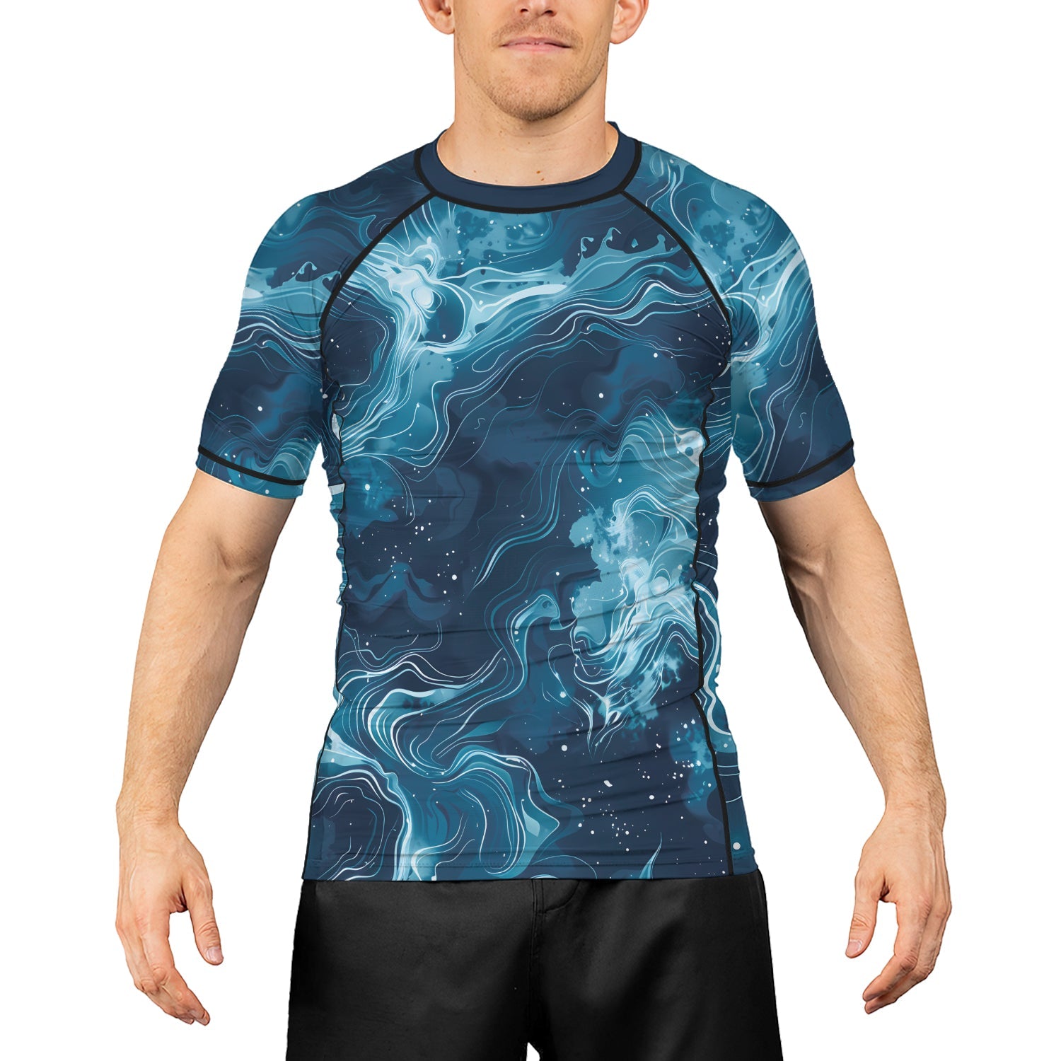 Rashninja Cyber Storm Blue Men's Short Sleeve Rash Guard