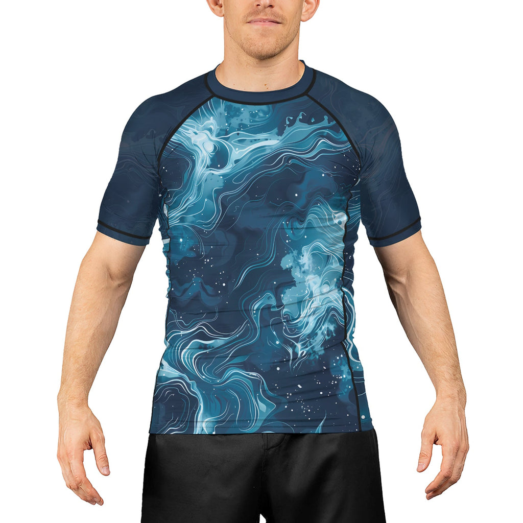 Rashninja Cyber Storm Blue Men's Short Sleeve Rash Guard
