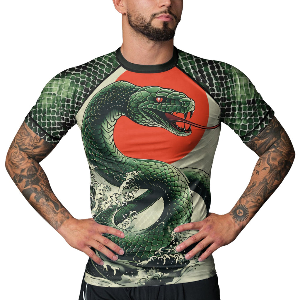 Rashninja Snake Rising Sun Men's Short Sleeve Rash Guard