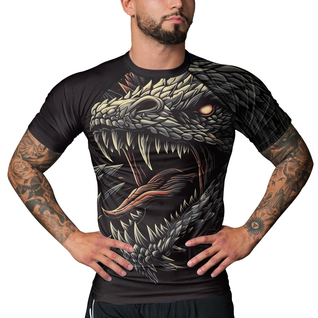 Rashninja Dragon Black White Men's Short Sleeve Rash Guard