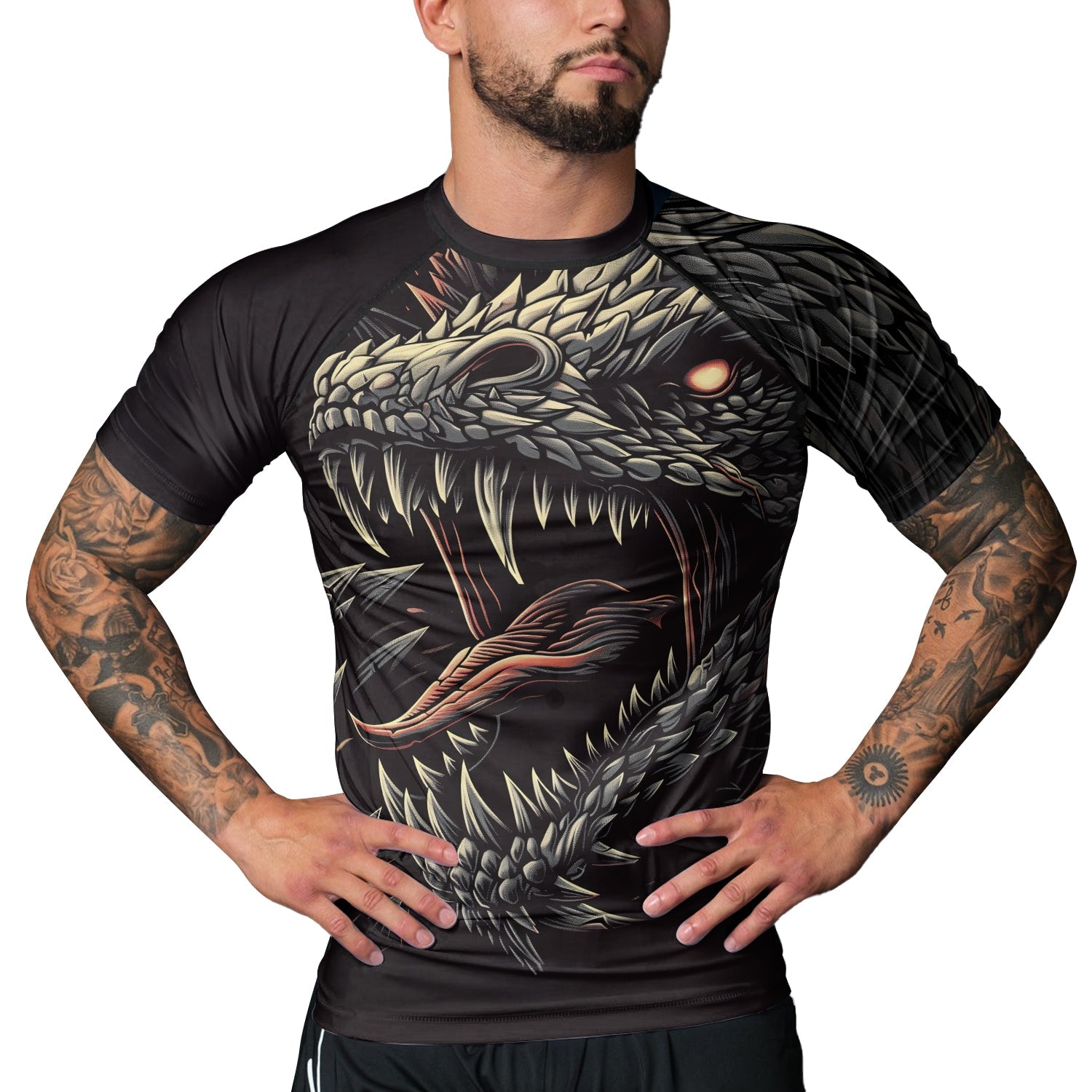 Rashninja Dragon Black White Men's Short Sleeve Rash Guard