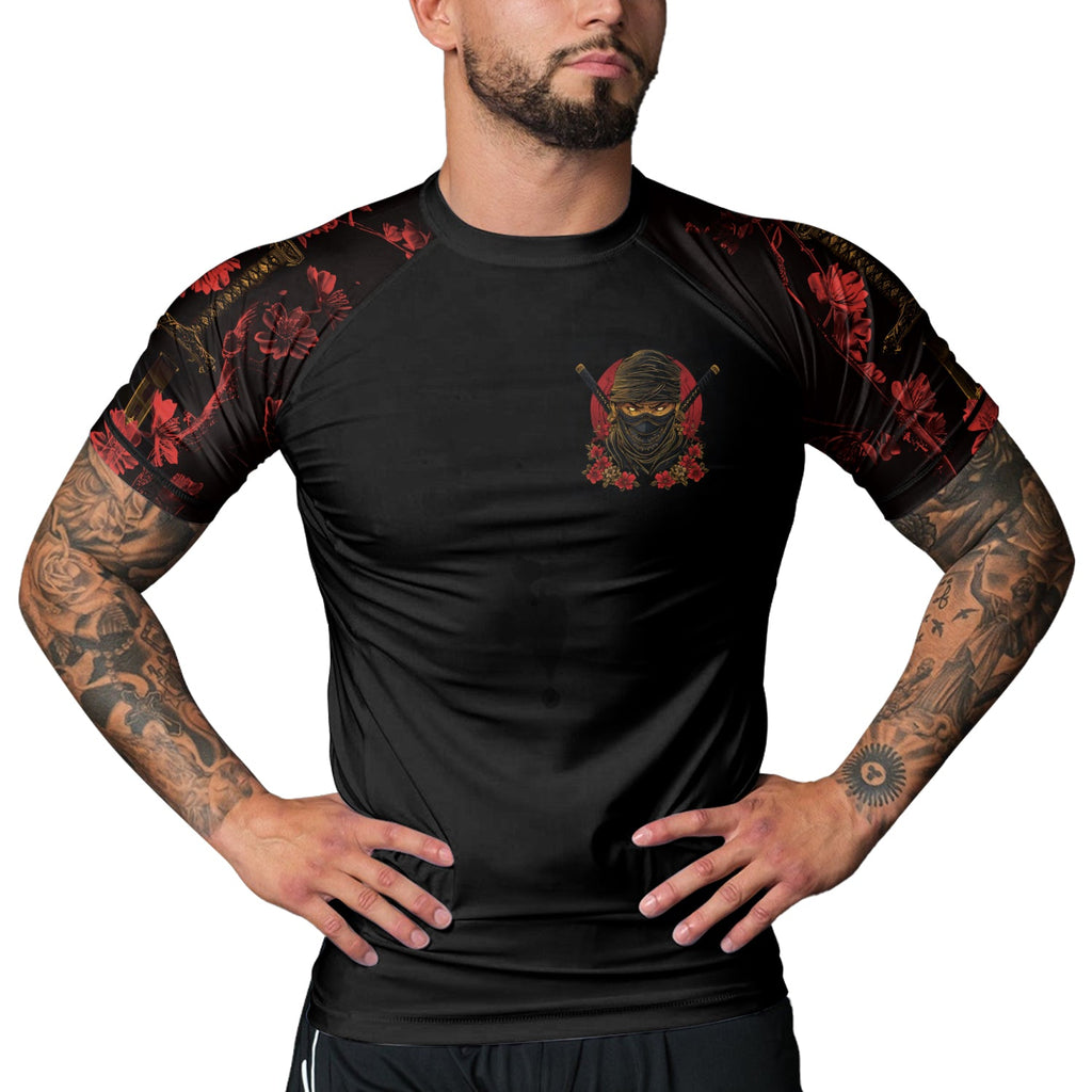 Rashninja Ninja Crimson Blossom Men's Short Sleeve Rash Guard