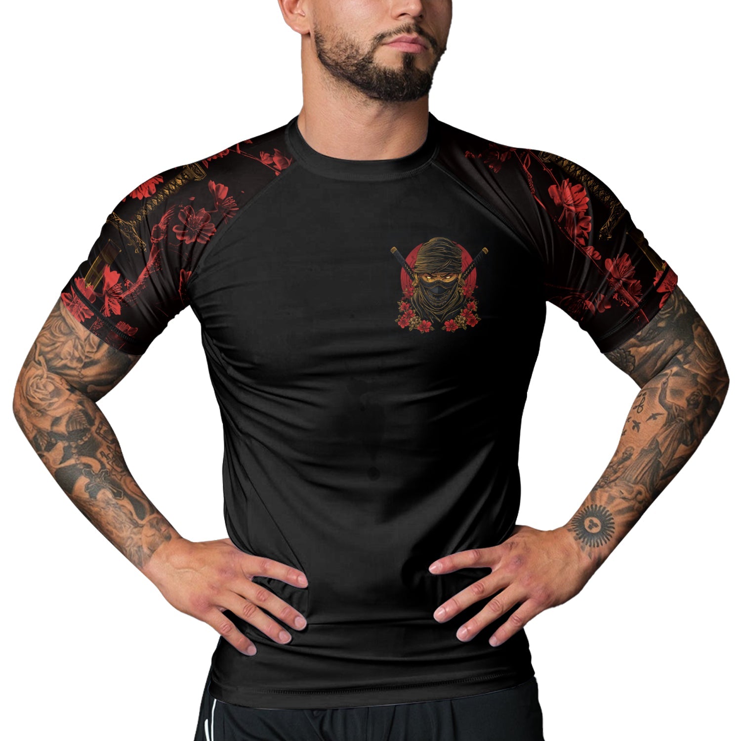 Rashninja Ninja Crimson Blossom Men's Short Sleeve Rash Guard