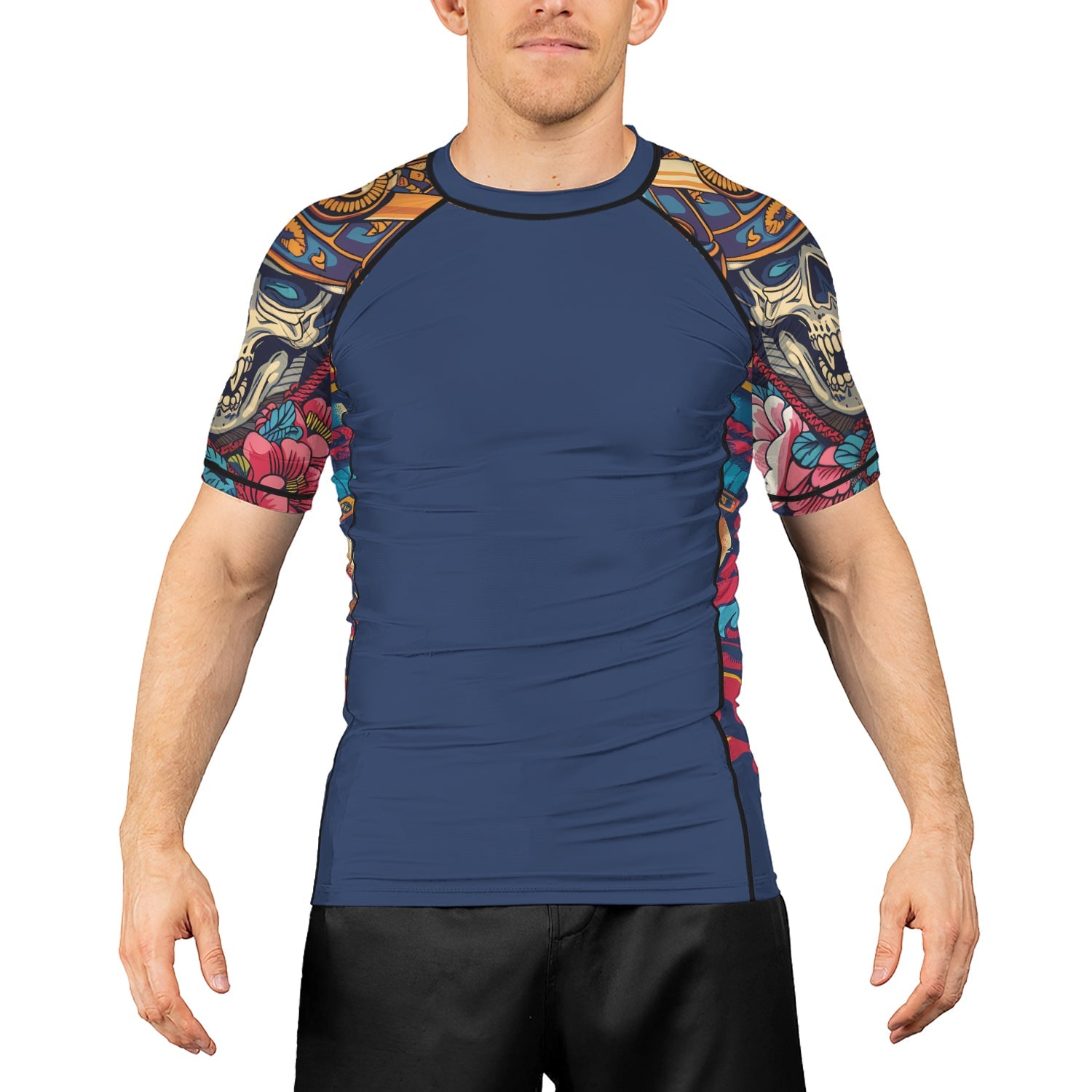Rashninja Samurai Skull Blossom Men's Short Sleeve Rash Guard
