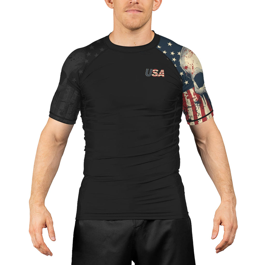 Rashninja Patriotic Skull Men's Short Sleeve Rash Guard