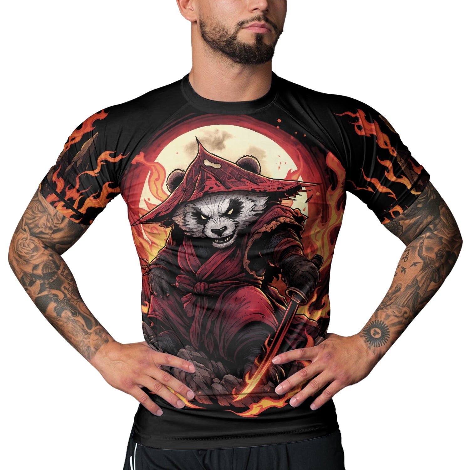 Rashninja Panda Samurai Path Men's Short Sleeve Rash Guard