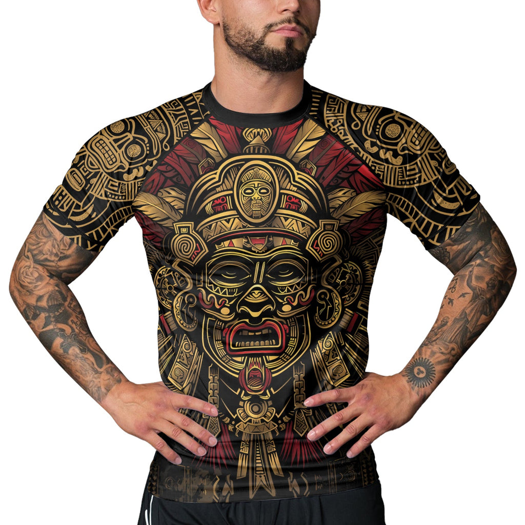 Rashninja Aztec Pyramid Ritual Men's Short Sleeve Rash Guard