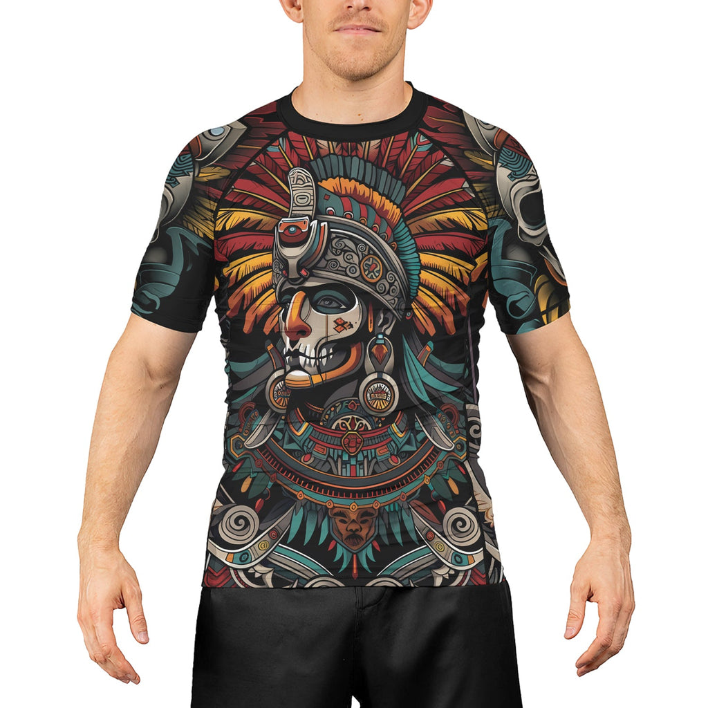 Rashninja Aztec Eagle Crest Men's Short Sleeve Rash Guard
