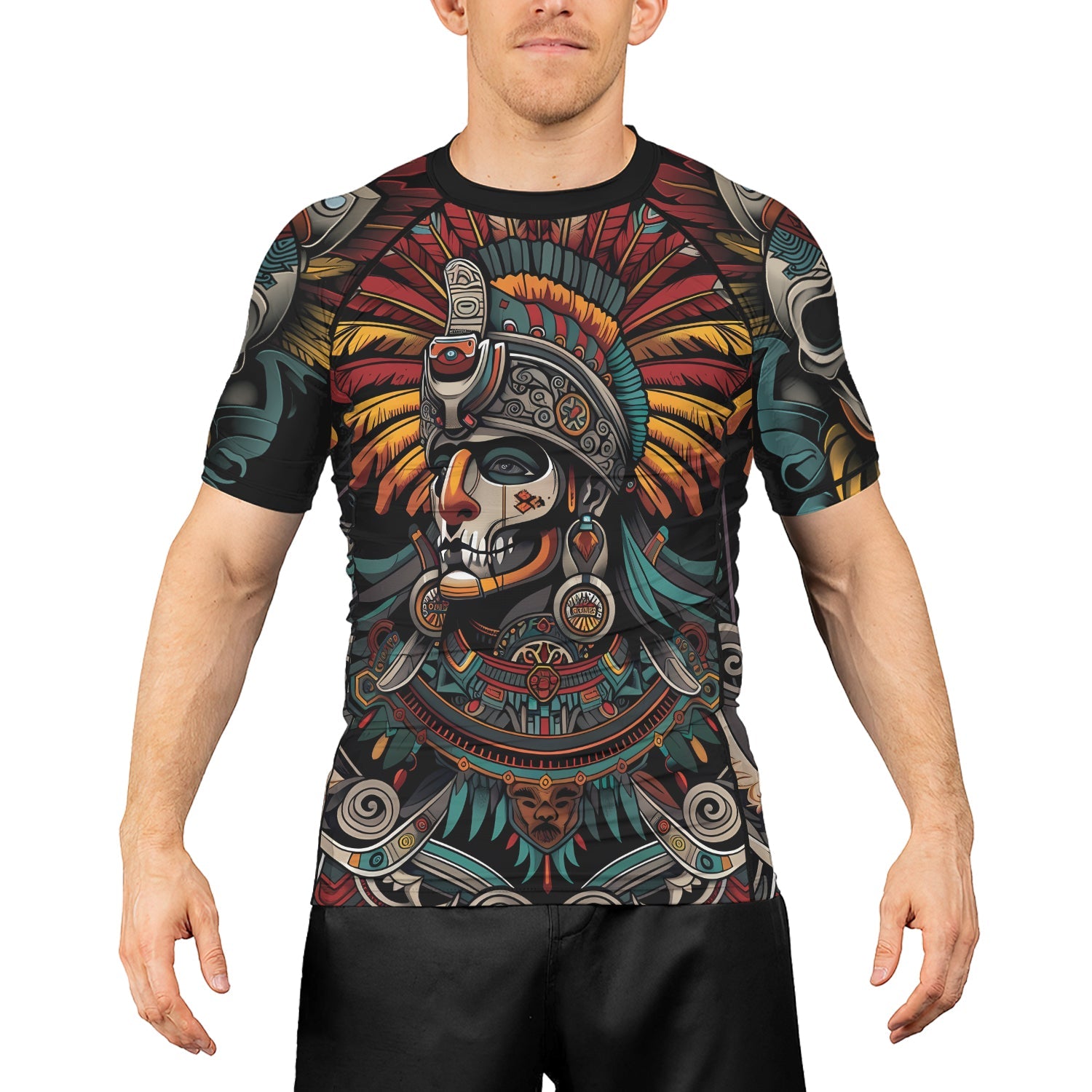 Rashninja Aztec Eagle Crest Men's Short Sleeve Rash Guard