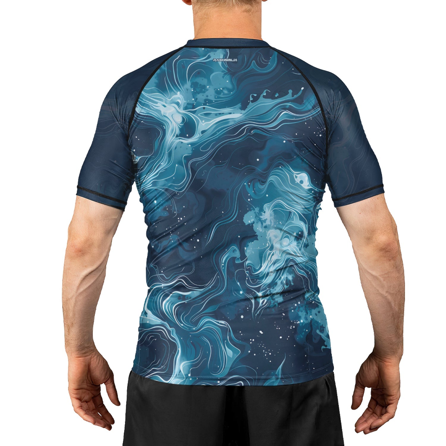 Rashninja Cyber Storm Blue Men's Short Sleeve Rash Guard