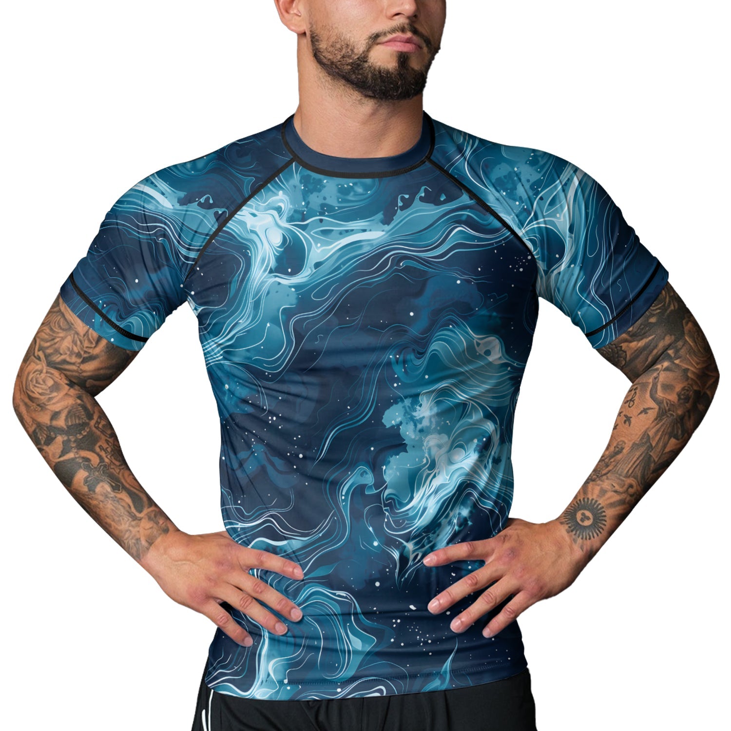 Rashninja Cyber Storm Blue Men's Short Sleeve Rash Guard