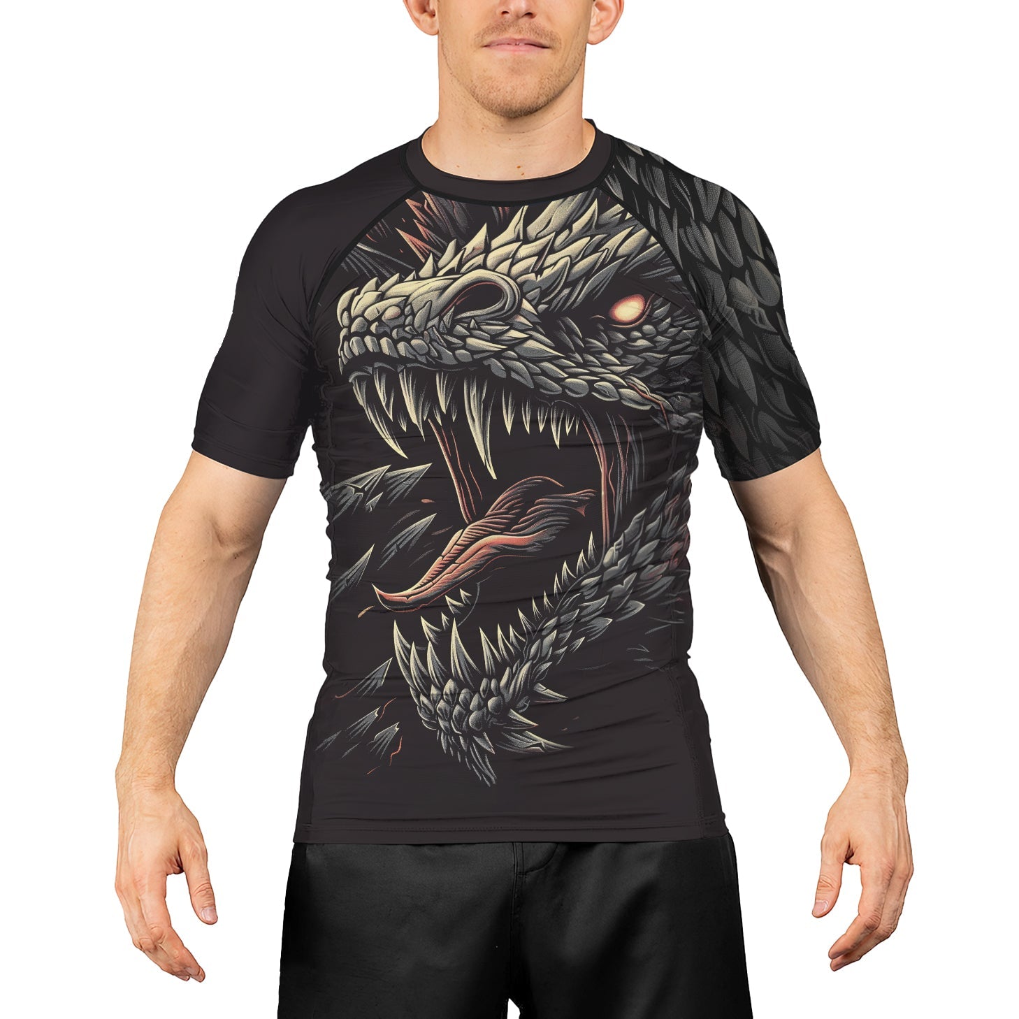 Rashninja Dragon Black White Men's Short Sleeve Rash Guard