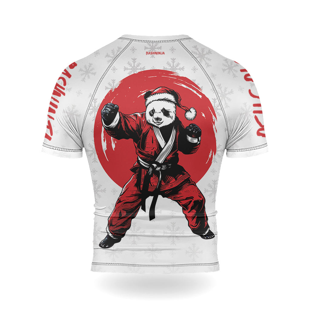 Rashninja White Santa Panda Kung Fu Men's Short Sleeve Rash Guard