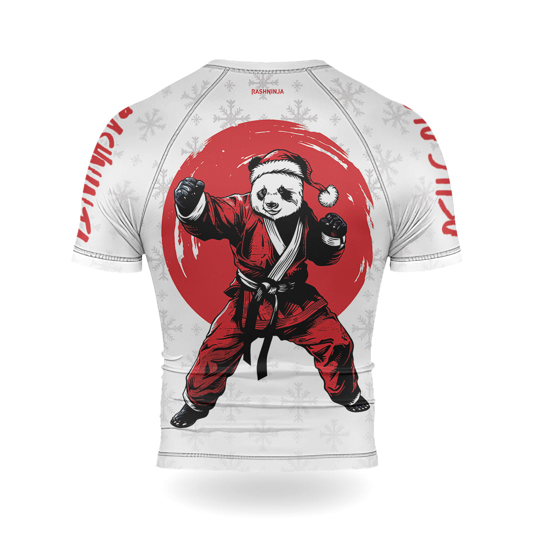 Rashninja White Santa Panda Kung Fu Men's Short Sleeve Rash Guard